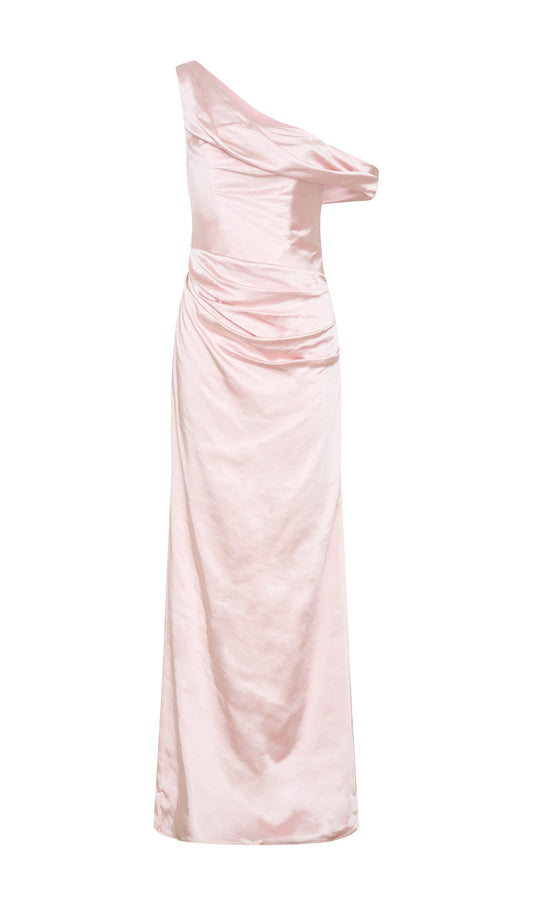 Off Shoulder Satin Maxi Dress