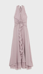 Halter Ruffles Rose Decoration Maxi Dress