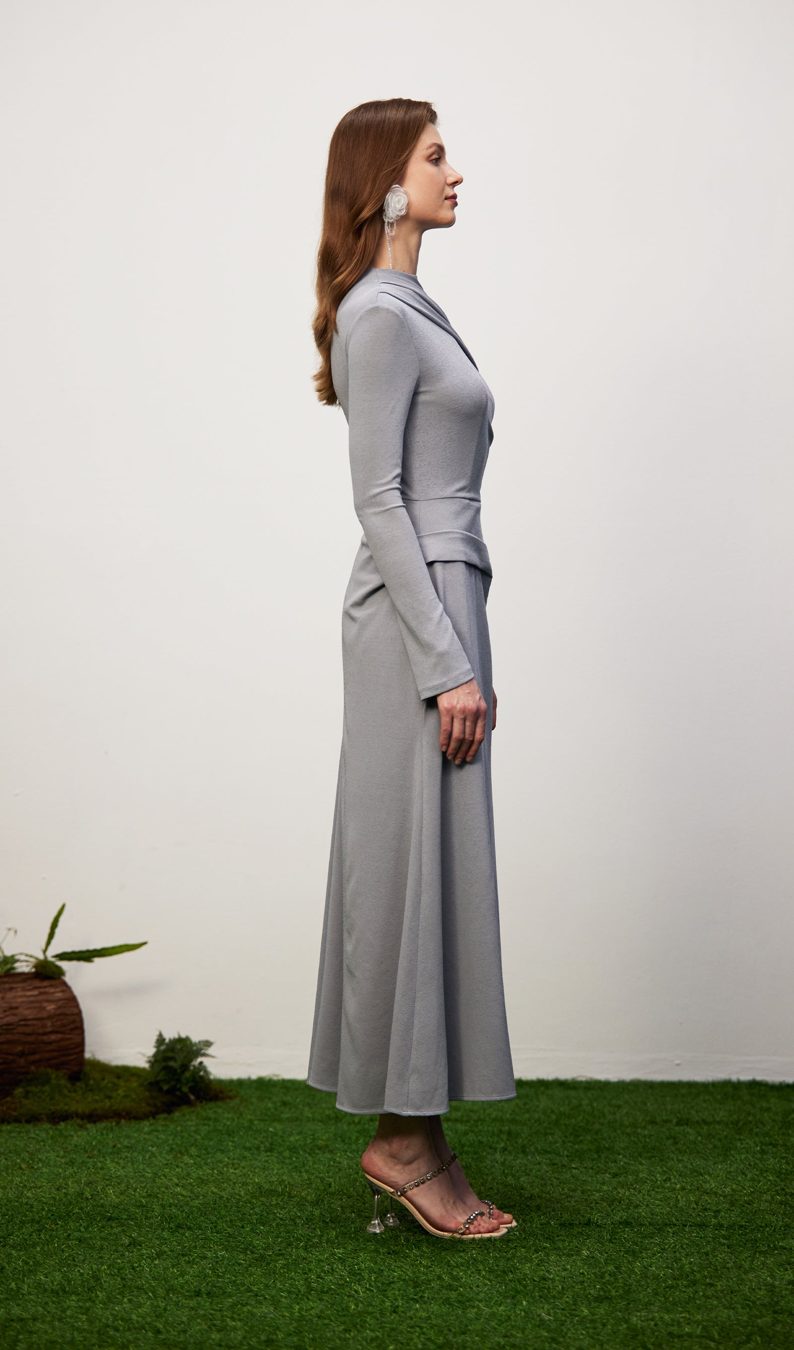 Solid Fitted Draped Maxi Dress