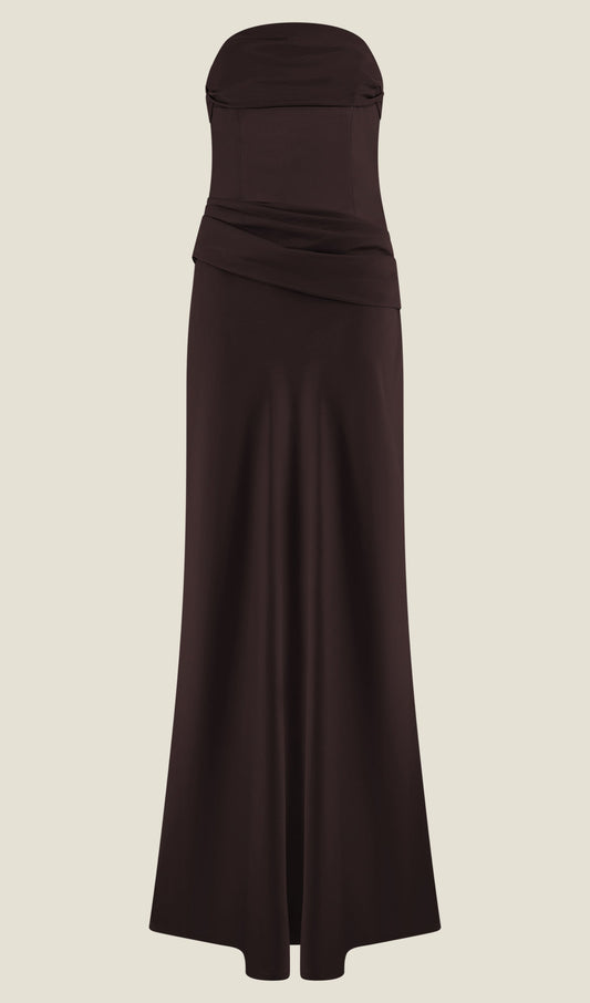 Strapless Satin Maxi Dress