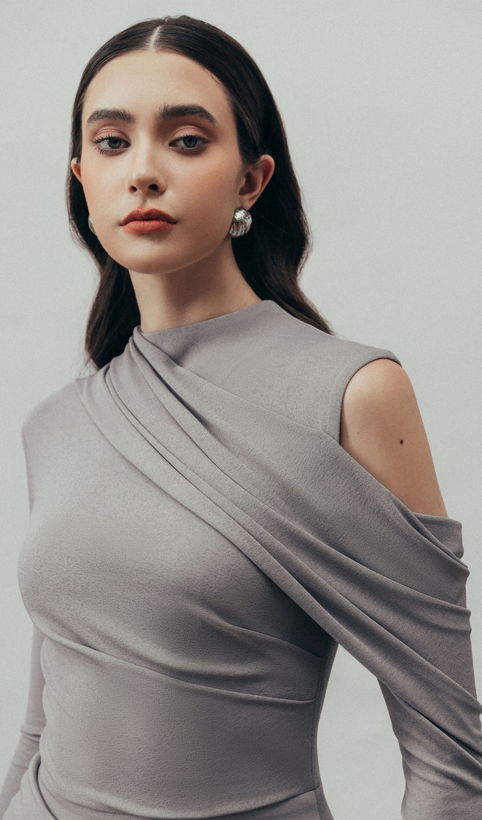 Solid Fitted Draped Maxi Dress