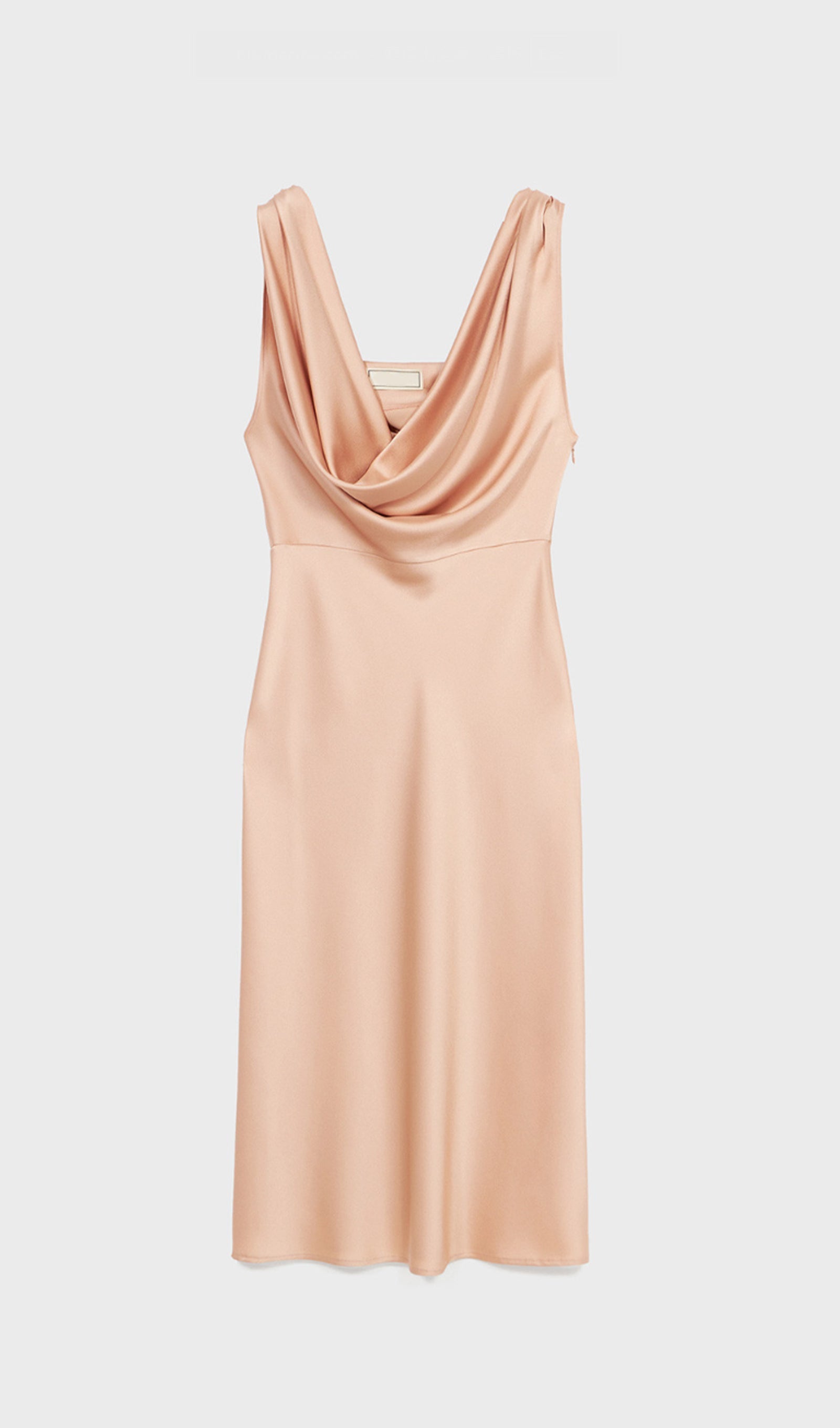 Shiny Satin With Draped Neckline Midi Dress