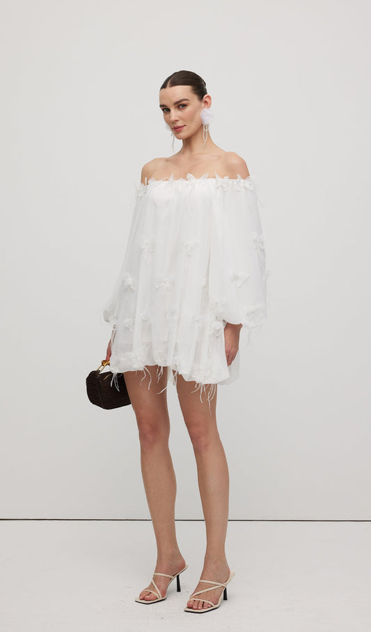 Off Shoulder With Butterfly Embellished Mini Dress