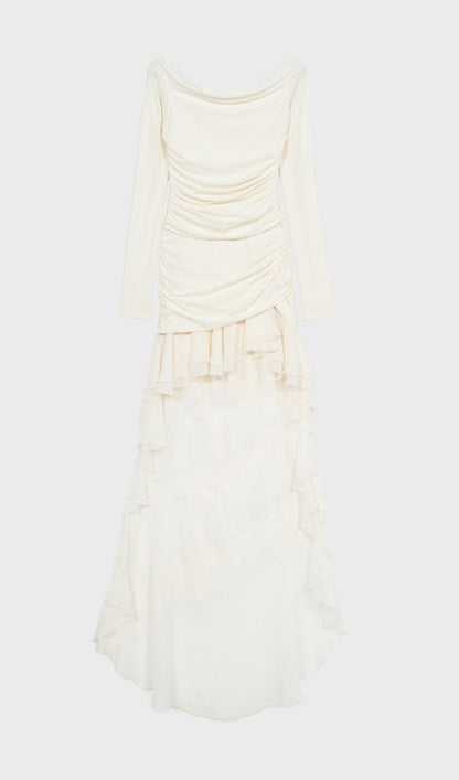 Jersey With Chiffon Train Mini Dress
