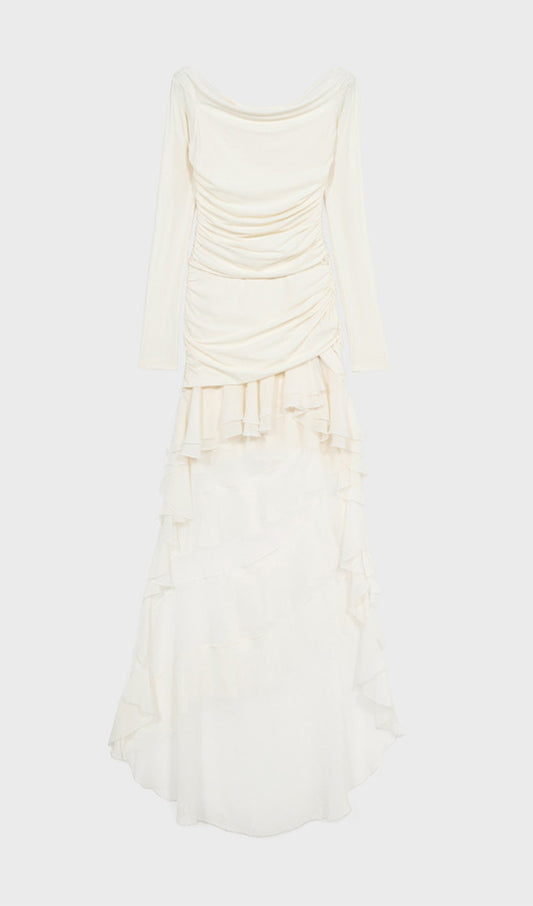 Jersey With Chiffon Train Mini Dress