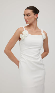 Solid Flower Sleeveless Midi Dress