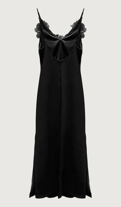 Feather Trim Slip Midi Dress
