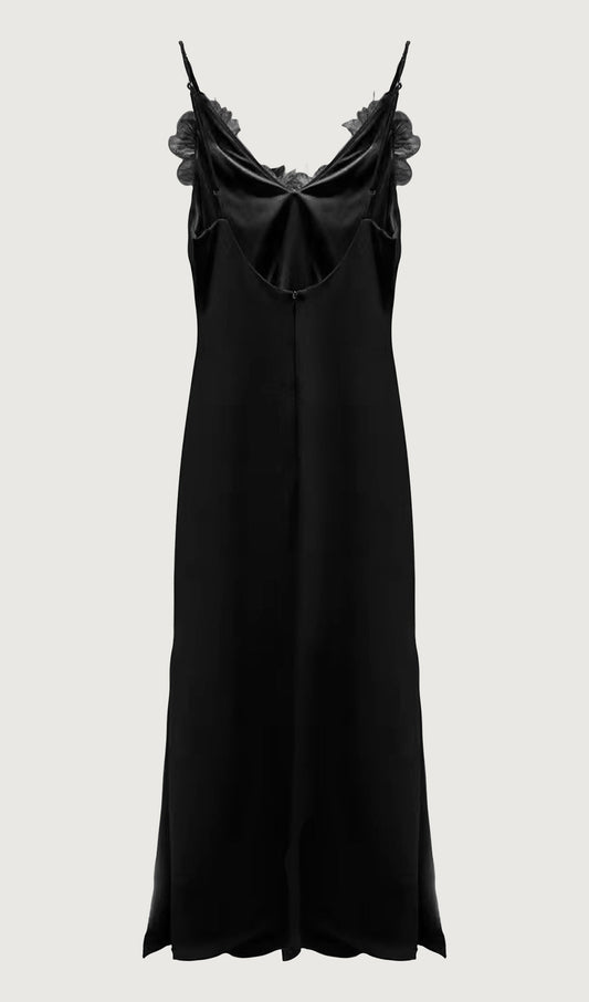 Feather Trim Slip Midi Dress