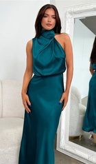 Asymmetric Satin Midi Dress