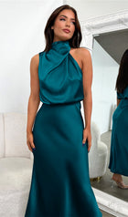 Asymmetric Satin Midi Dress