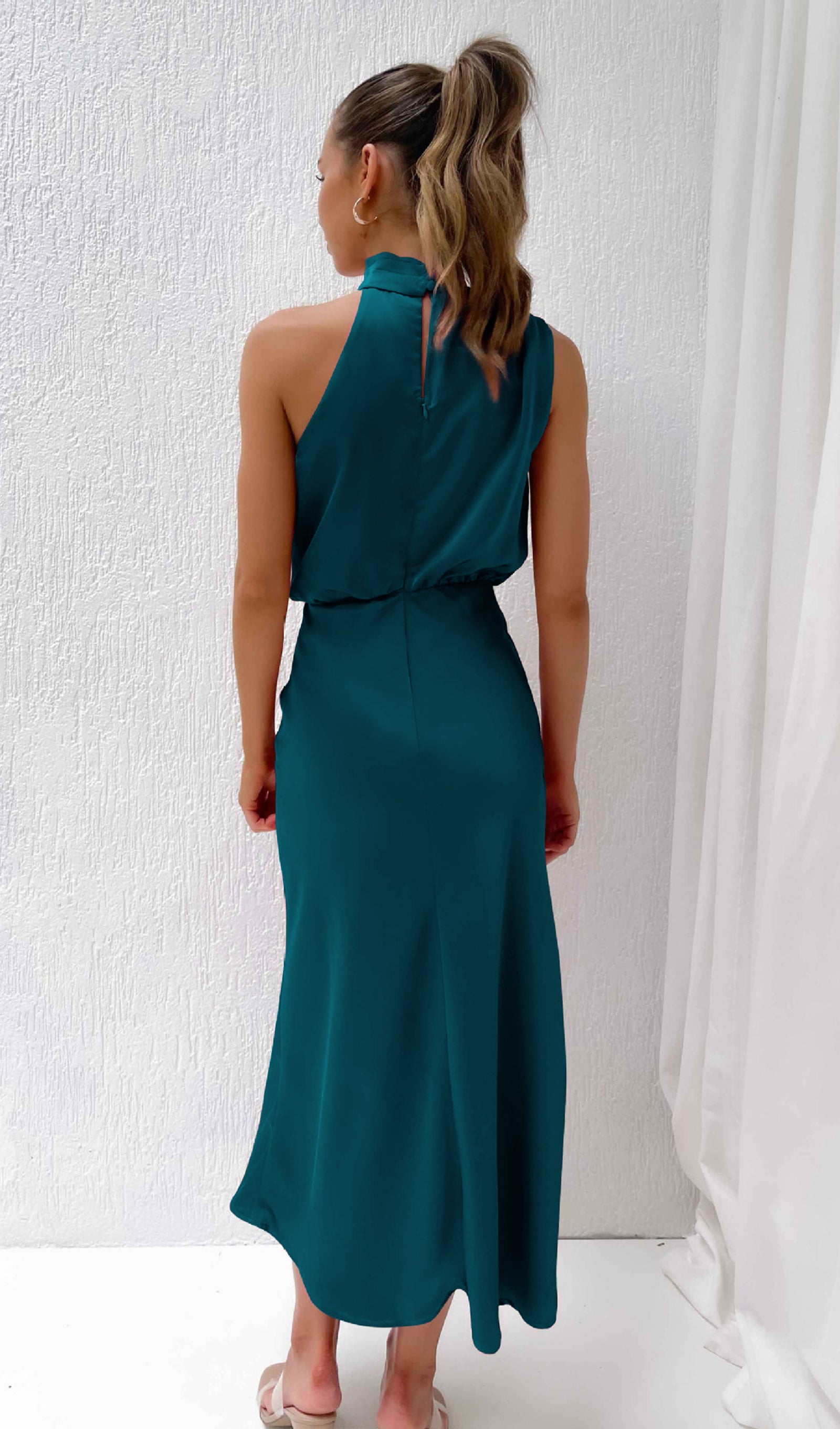 Asymmetric Satin Midi Dress