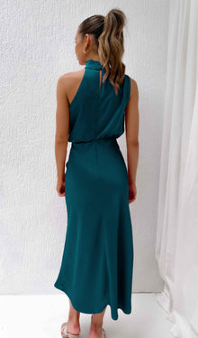 Asymmetric Satin Midi Dress