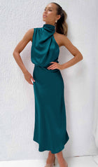 Asymmetric Satin Midi Dress