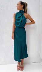 Asymmetric Satin Midi Dress