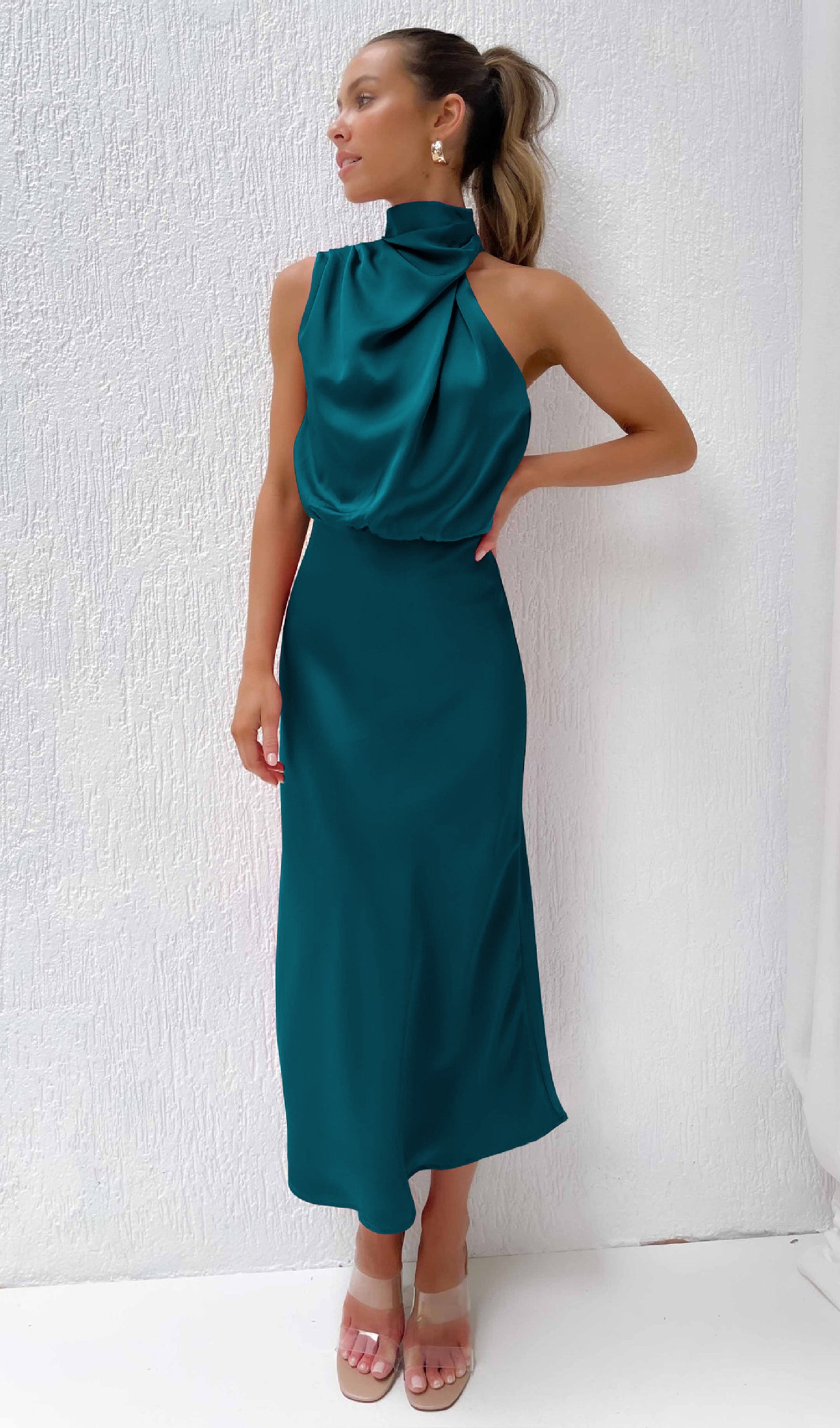 Asymmetric Satin Midi Dress