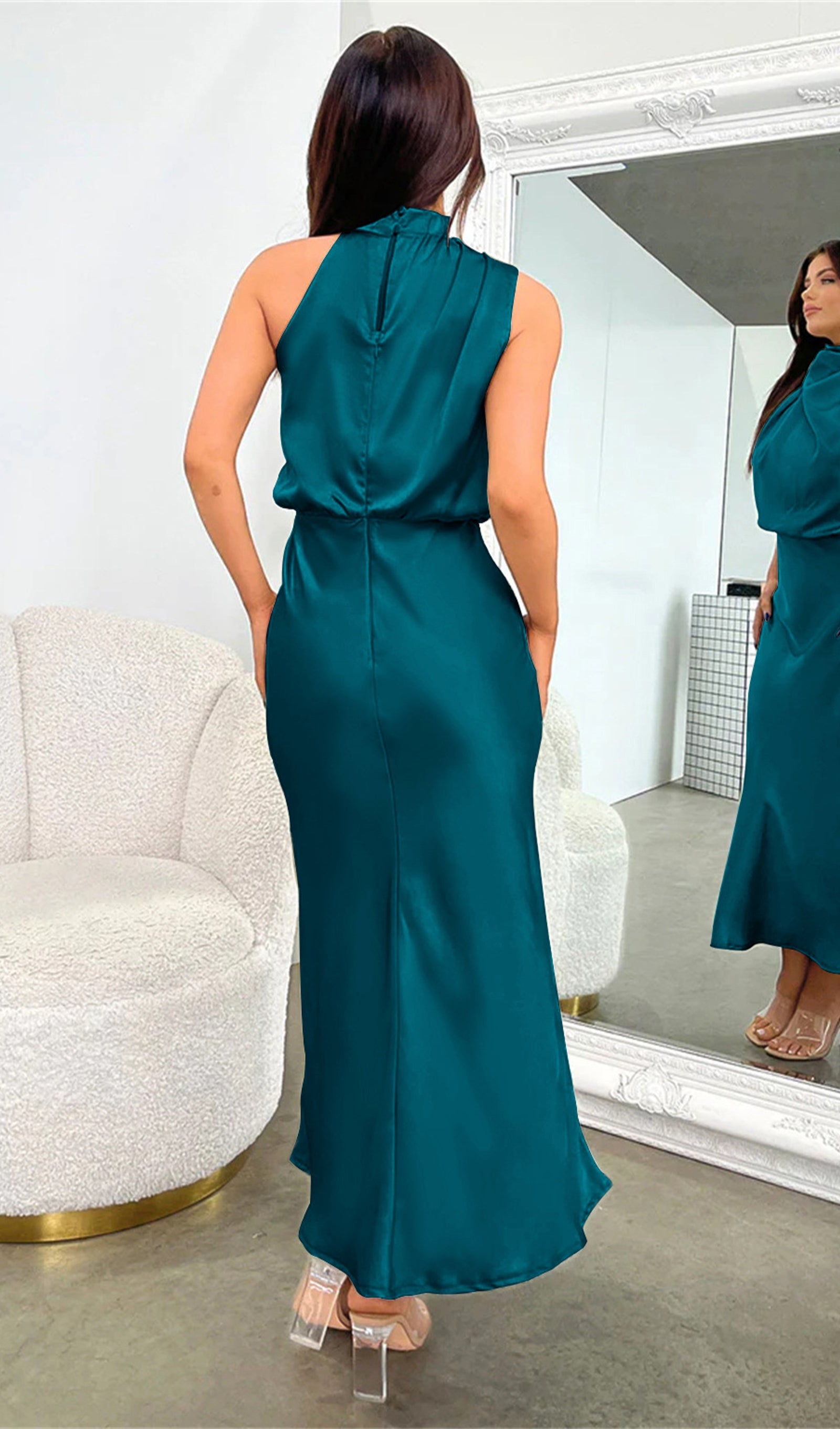 Asymmetric Satin Midi Dress