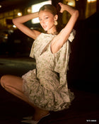 Printed Shoulder Bowknot Mini Dress