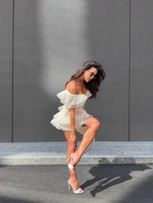 V-Neck Off-Shoulder Layered Ruffled Sleeveless Mini Dress