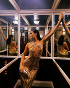 Gold Sequin Halter Front-Center Cutout Back-Slit Dress