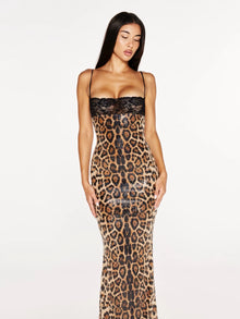 Spaghetti Strap Lace-Trim Sequin Leopard Bodycon Mermaid Dress