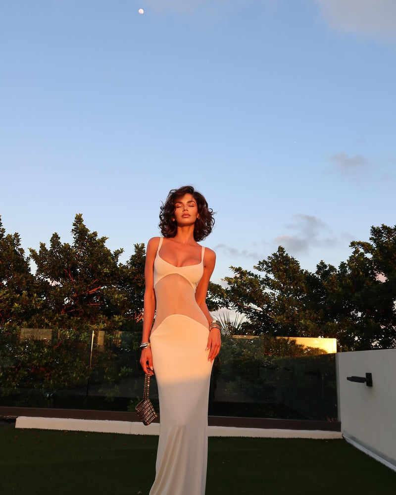 Spaghetti Strap Mesh Splicing Bodycon Dress