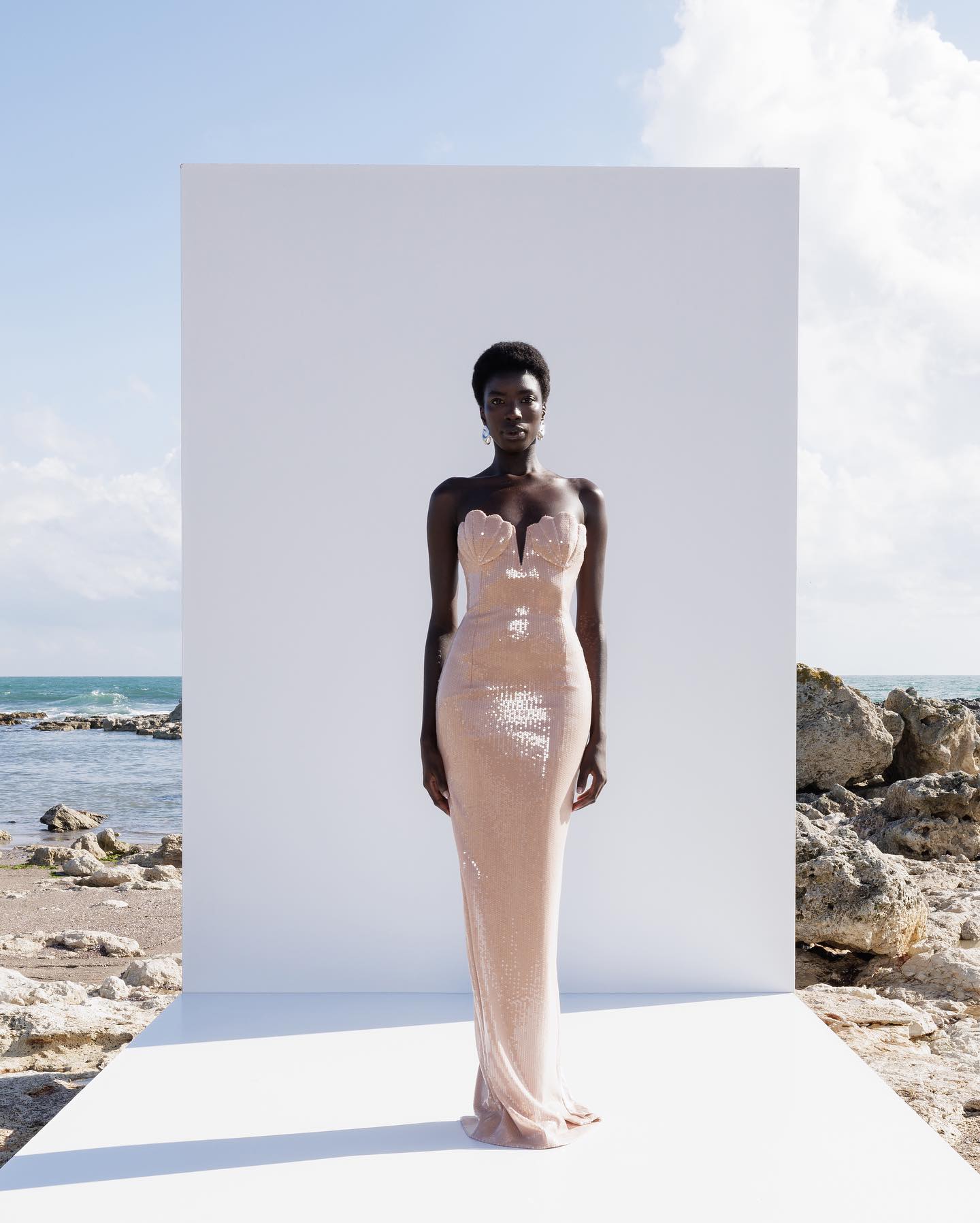 Shell-Shaped Strapless Sequin Dress