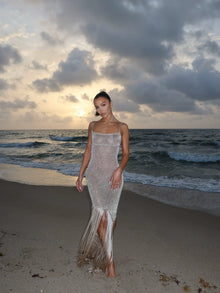Shimmer Fringe Knit Maxi Dress