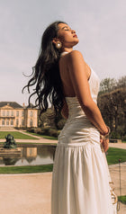 Satin Halter Draped Bodice Maxi Dress