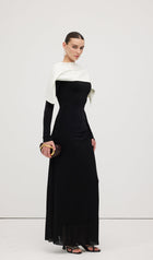 Asymmetrical Draped Shoulder Pleat Maxi Dress