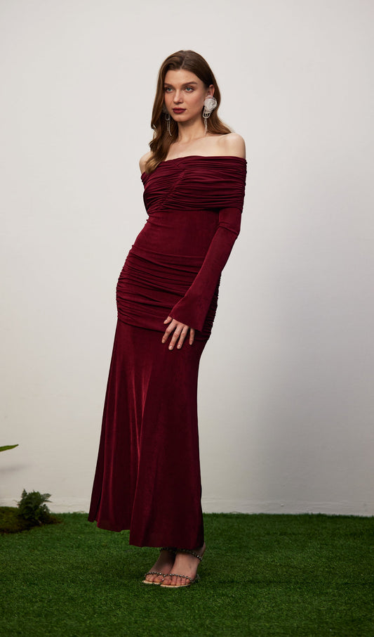 Jersey Draped Off-shoulder Maxi Dress