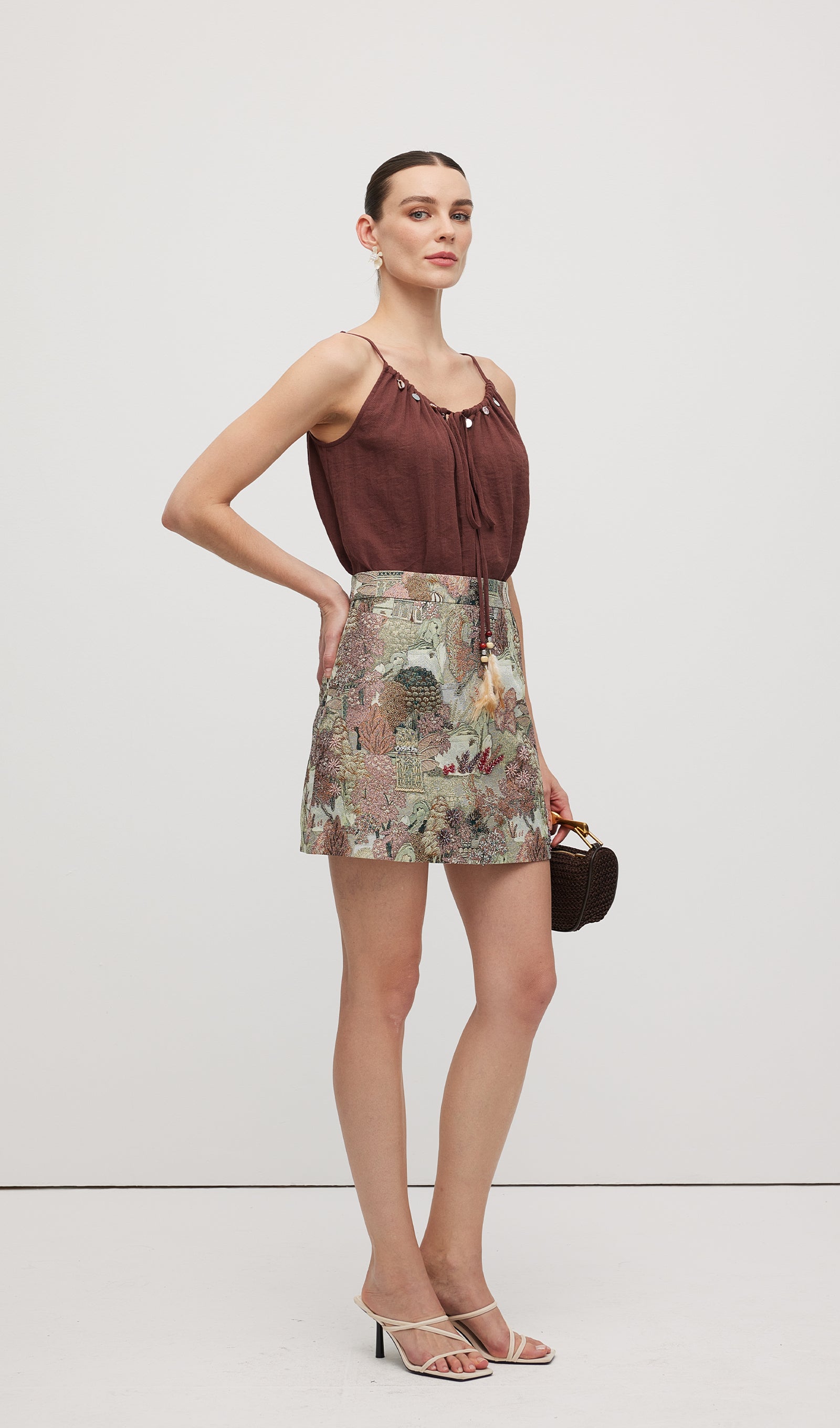 Cotton And Linen Lace Up Midi Skirt Sets