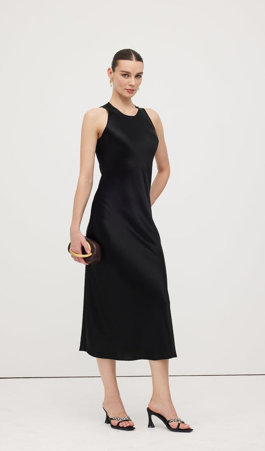 Satin Woven Column Midi Dress