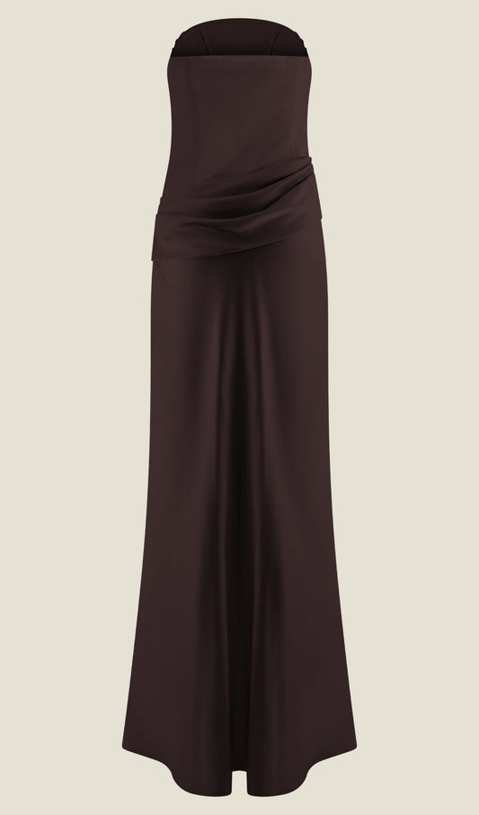 Strapless Satin Maxi Dress