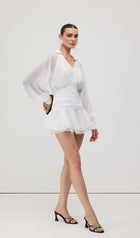 Solid Lantern Sleeve Mini Dress