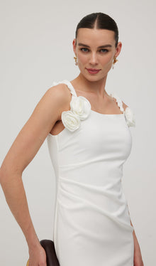 Solid Flower Sleeveless Midi Dress