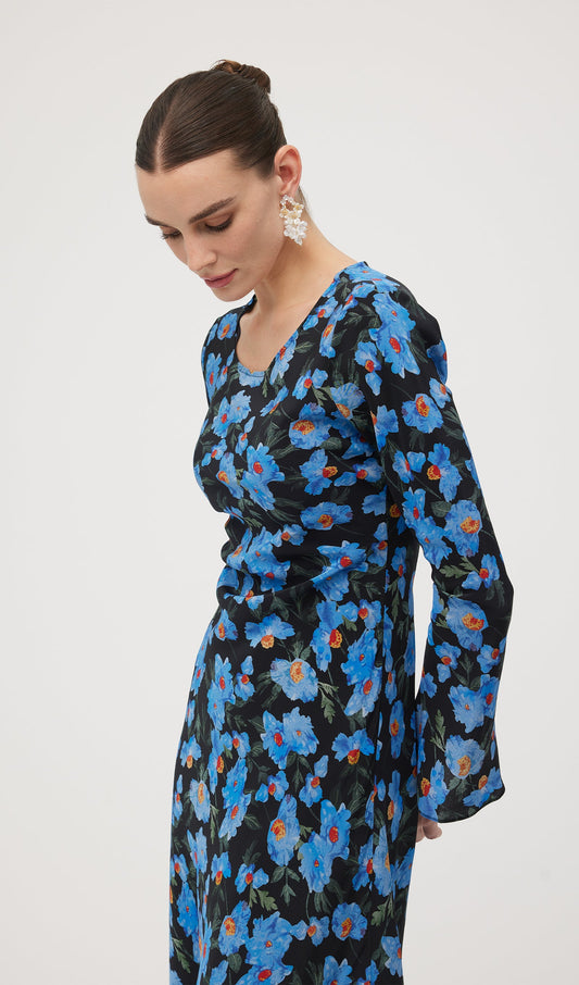 Floral Print Silk Midi Dress