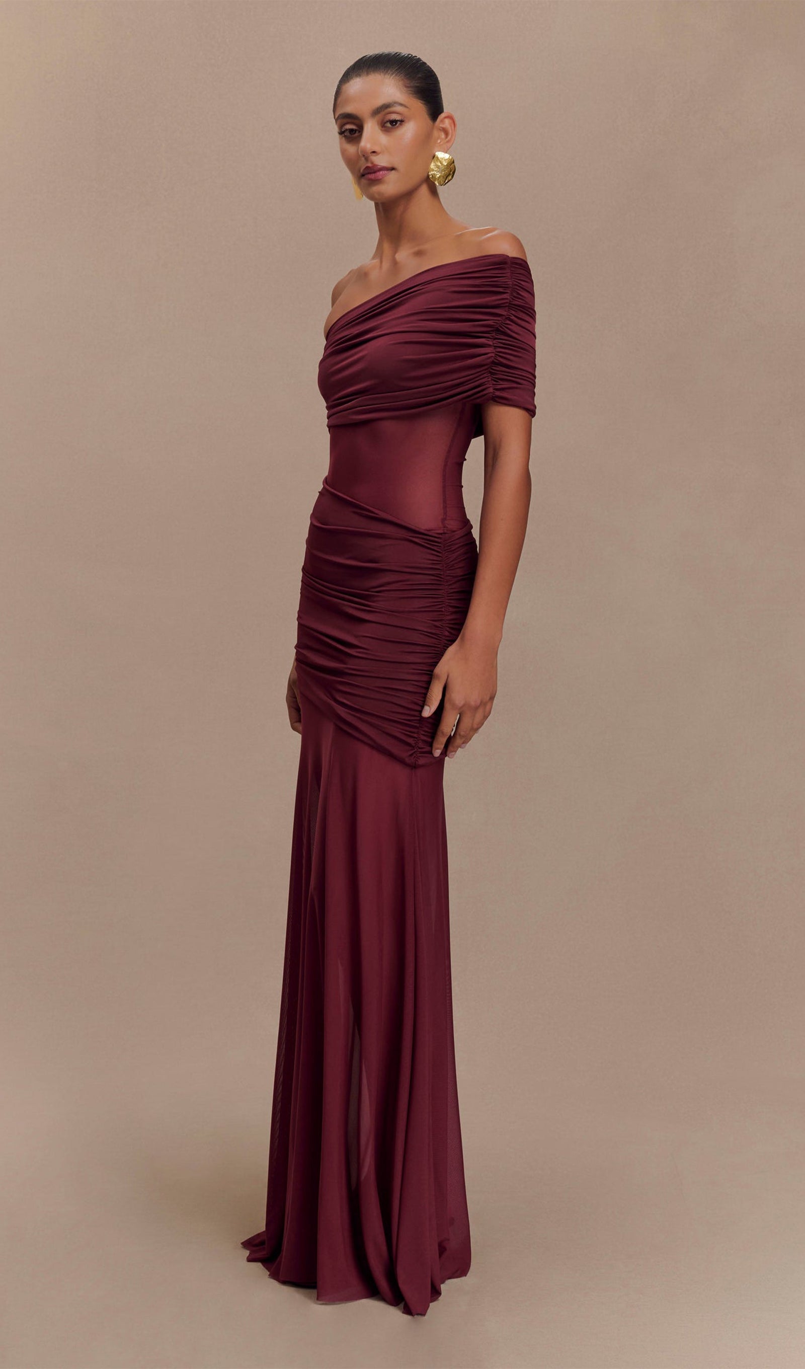 One Shoulder Mesh Maxi Dress