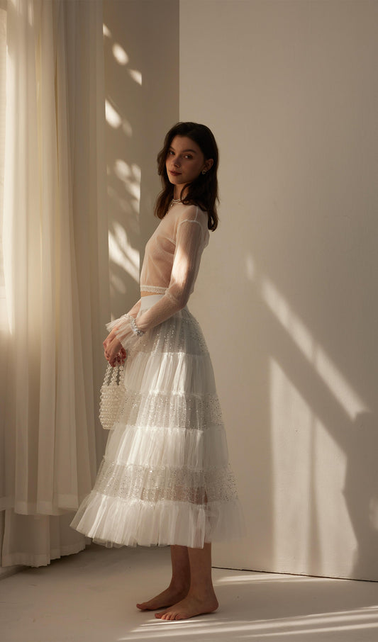 Lace Pleated Panel Skirt