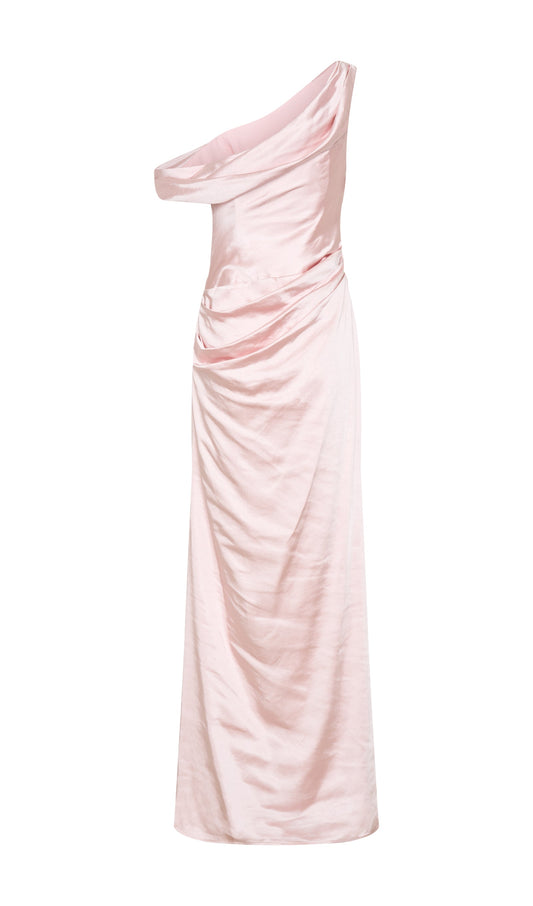 Off Shoulder Satin Maxi Dress