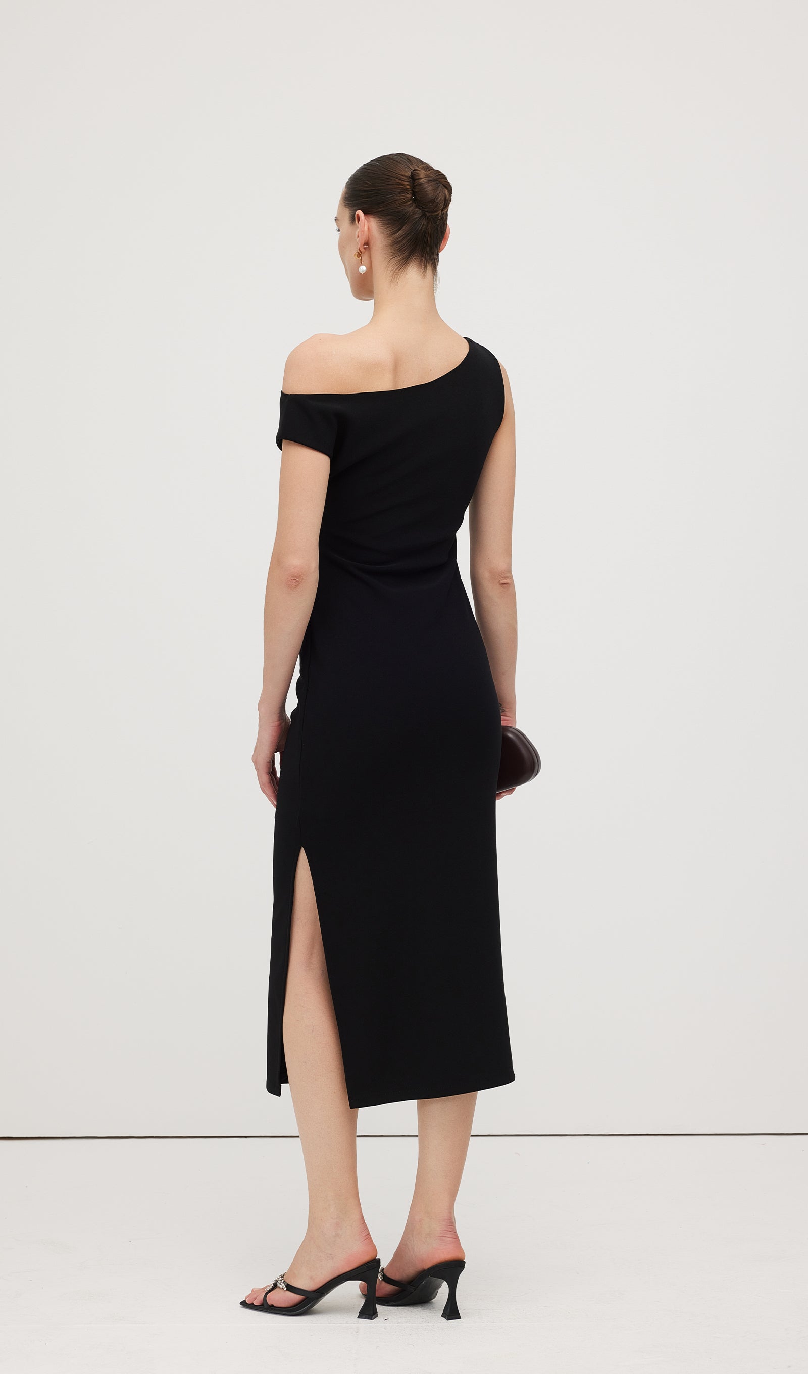 Asymmetric Metallic Midi Dress