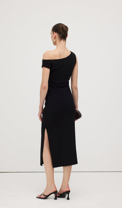 Asymmetric Metallic Midi Dress