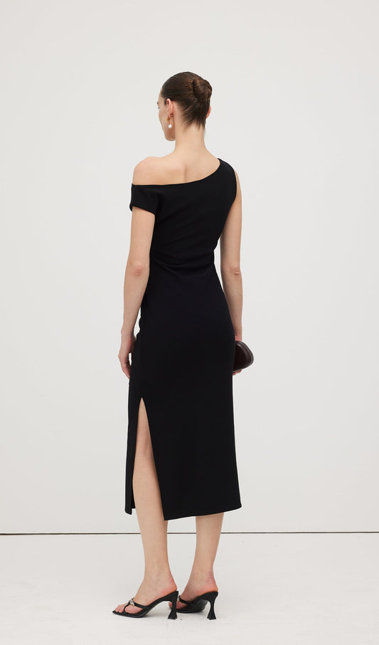 Asymmetric Metallic Midi Dress
