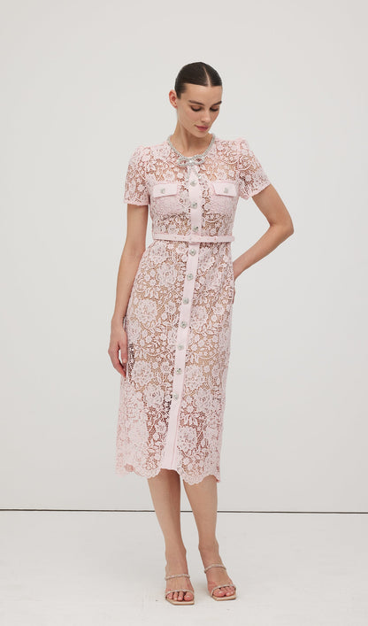 Lace Diamante Bow Midi Dress