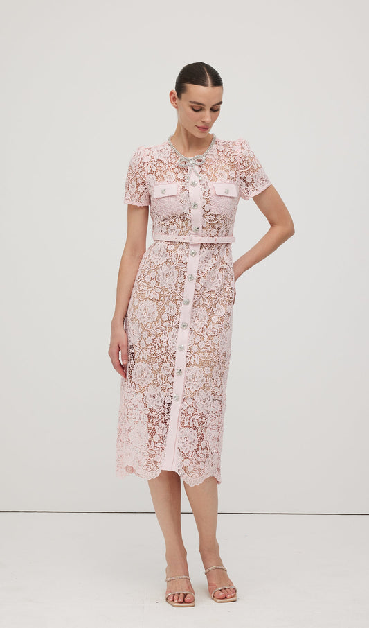 Lace Diamante Bow Midi Dress