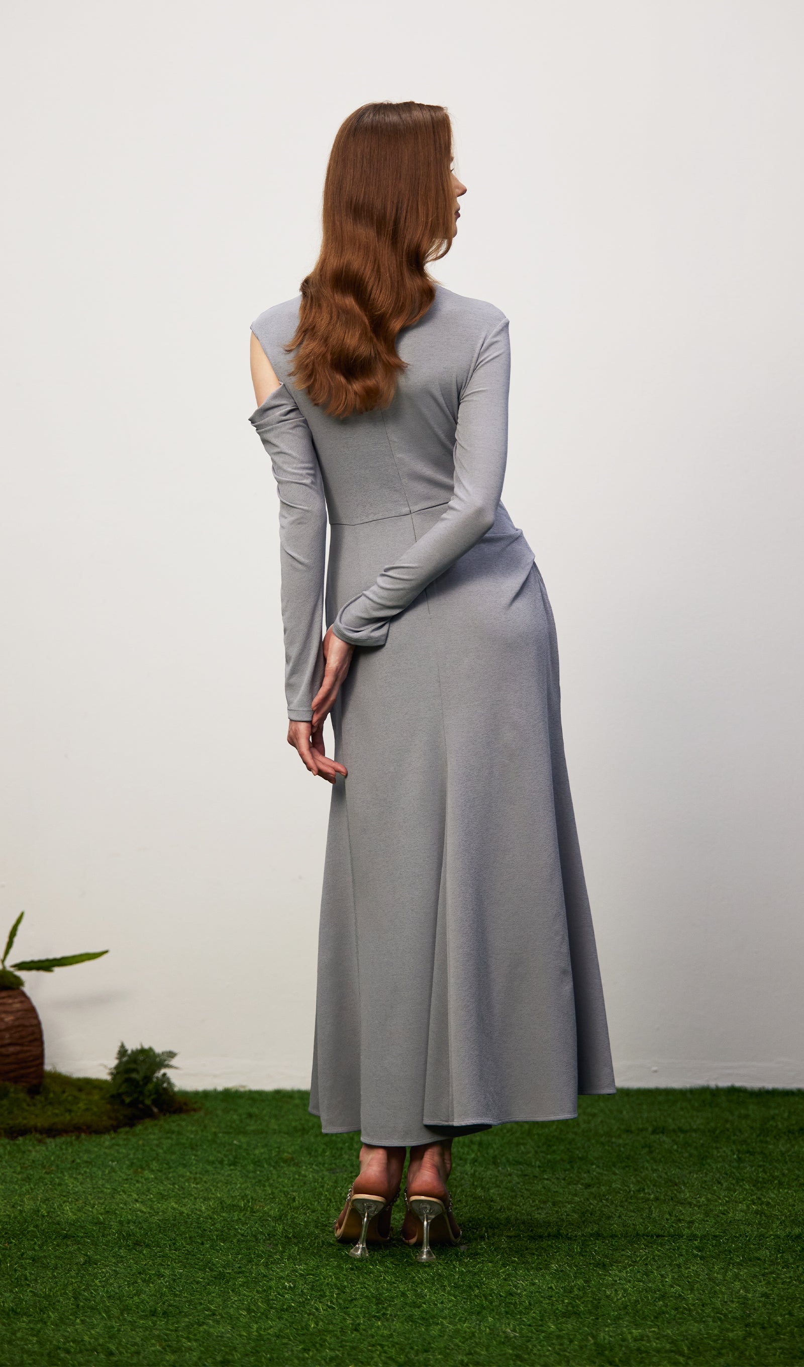 Solid Fitted Draped Maxi Dress