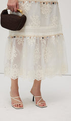 Lace Embroidery Bohemian Midi Skirt