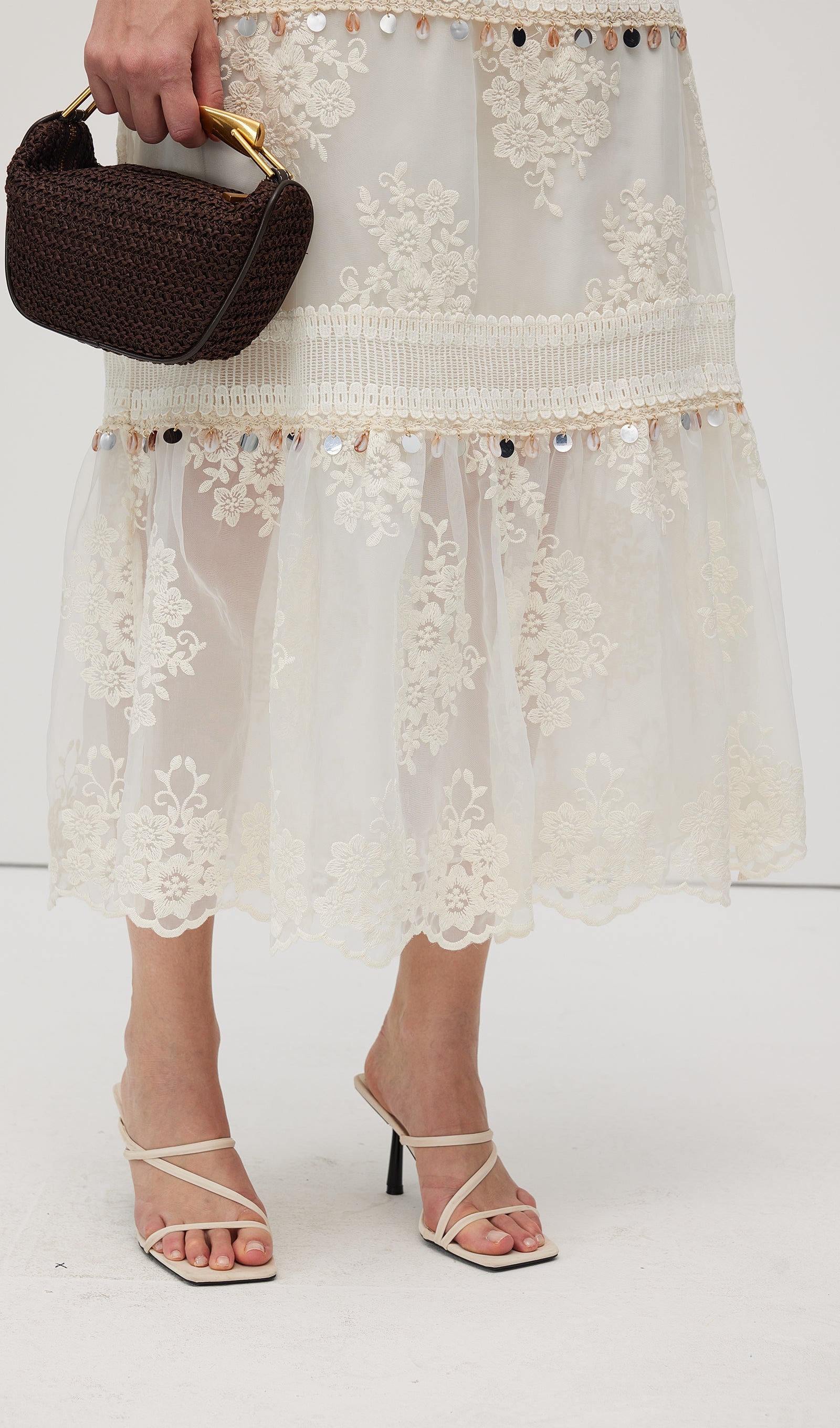 Lace Embroidery Bohemian Midi Skirt