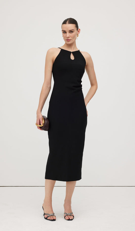 Solid Keyhole Cutout Midi Dress