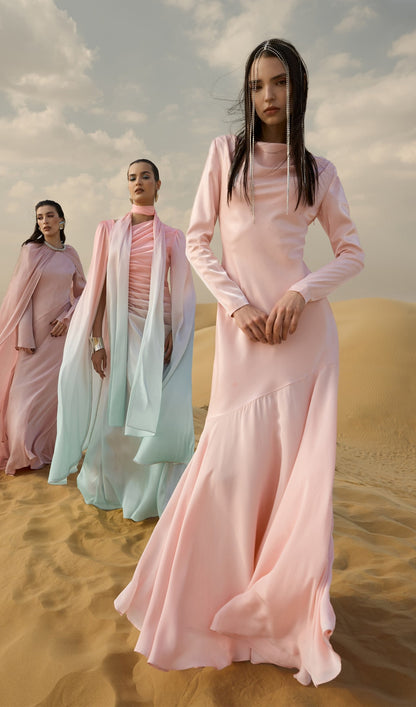 Fitted Satin With Rhinestones Maxi Dress