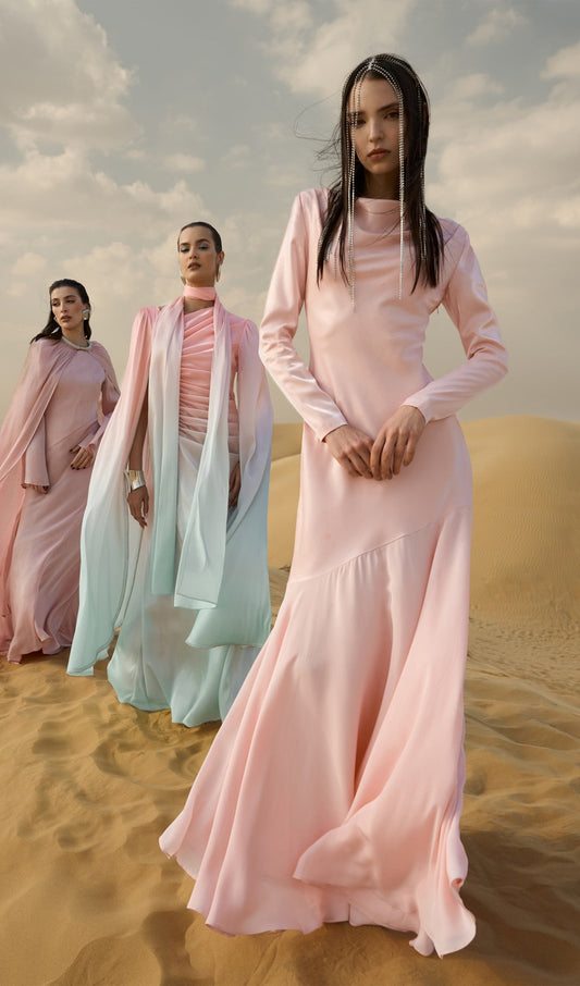 Fitted Satin With Rhinestones Maxi Dress